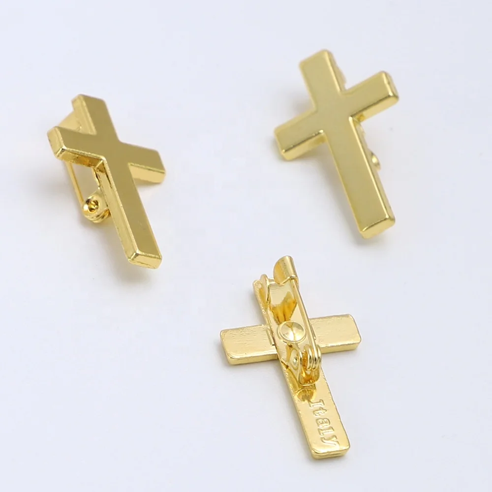 Gold Tone Religious Christian Booches Cross Lapel Pin