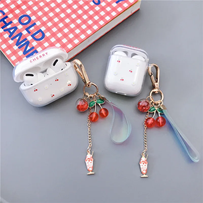 Cherry Cream 3D Keychain For Airpods Pro Case With Strap For Clear Airpod Case Hook For Airpods Case