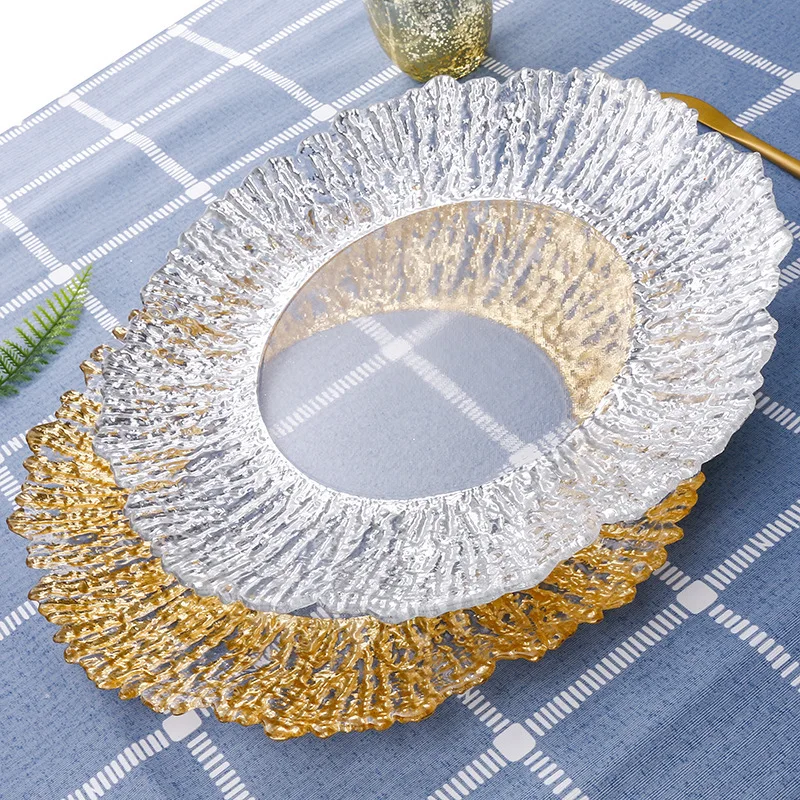 factory directly supply 12 inches Gold and silver Glass plates for wedding kitchen home decoration  gift