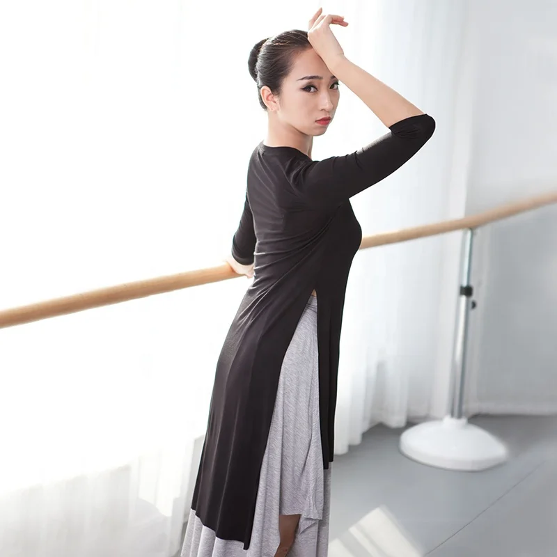 Modern Dance Dress Adult Model Plus Size Long Sleeve Slit T-shirt Skirt Long Classical Dance Dress for Women
