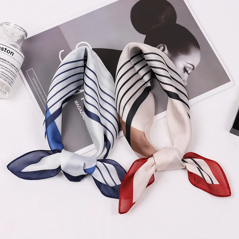 Korean style striped professional small scarf female fashion streamer silk thin sunscreen scarf