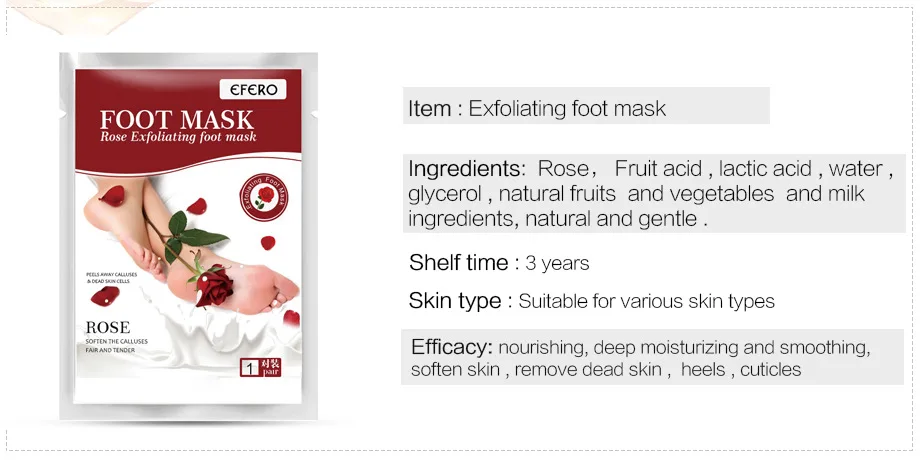  EFERO ROSE Exfoliating Foot Mask nourishing deep moisturizing and smoothing Remove Dead