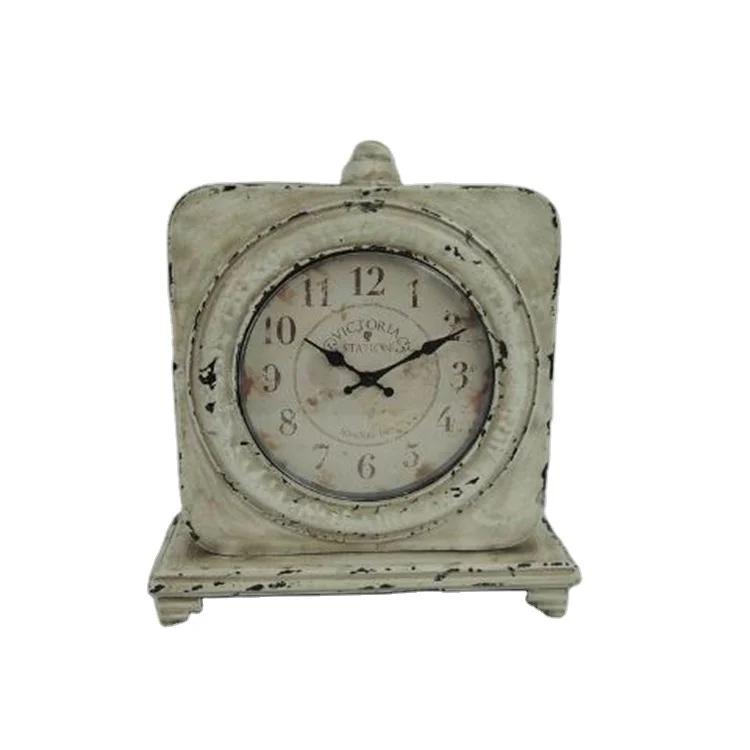 Shabby Chic Small Desk Antique Vintage Square Analog Alarm Clock