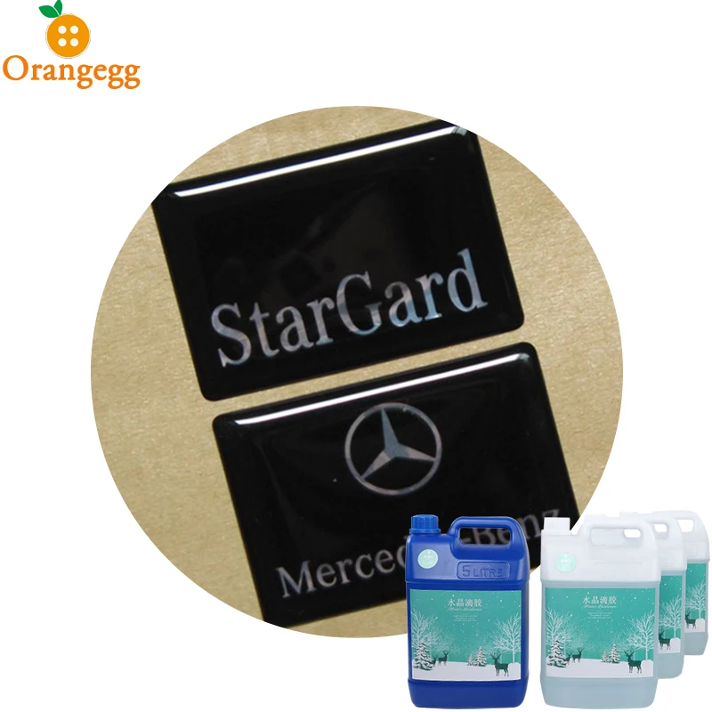 Clear flexible one part fast cure UV glue resistant adhesive doming resin for 3D doming on stickers, name badge and graphics