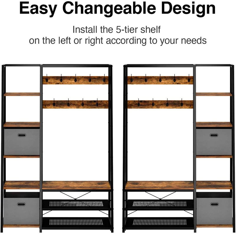 Полка для прихожей с 5 боковыми полками скамейка хранения стойка пальто 2 Складными кубиками и 9