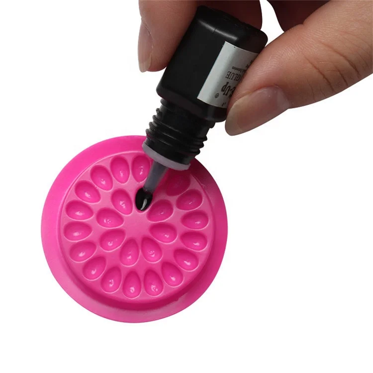 Round Plastic Disposable Eyelash Glue Holder Glue Tray with White Base Disposable Plastic PVC Color Makeup Palette OEM Tools