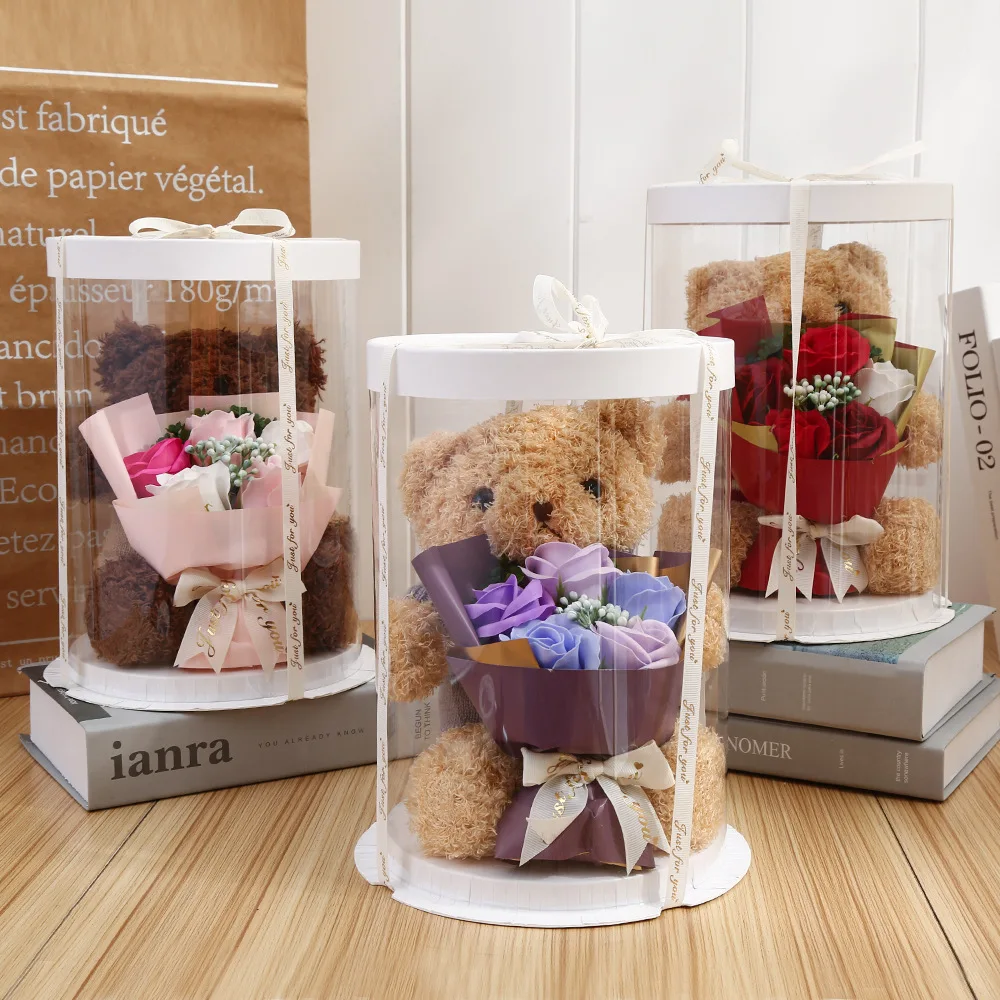 Wholesale birthday gift teddy bear soap flower bouquet gift box valentine day gift set for girl friend