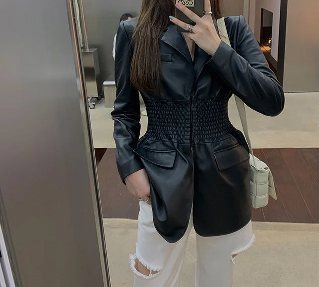 
2020 fashion women leather long coat 