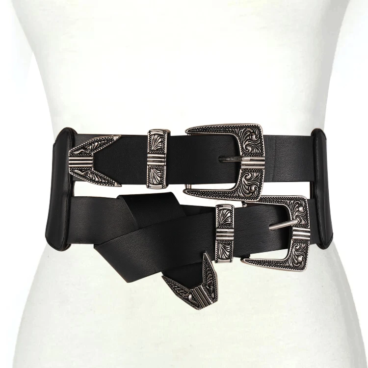 PU Leather Waist Belt for Women Vintage Casual Chic Dress Black Coat Belt With Metal Buckle Vintage Leather Belt