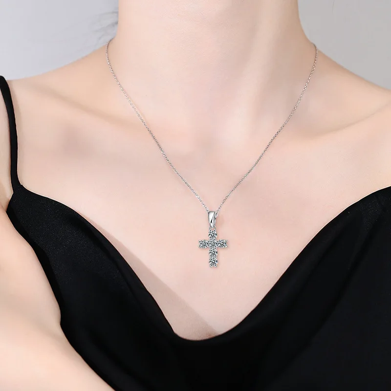 Custom Pure 925 Sterling Silver Christian Jesus Link Chain VVS Moissanite Diamond Cross Pendant Necklace For Women With Gra