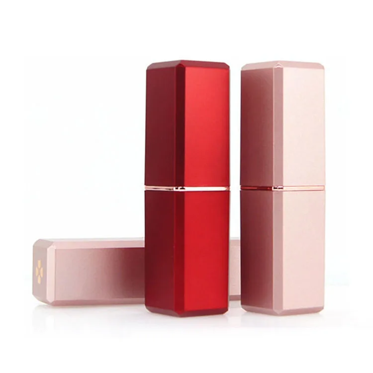 
In stock supply square pink lip balm container fashion 12.1mm matte red/black/pink/white empty lipstick tubes 