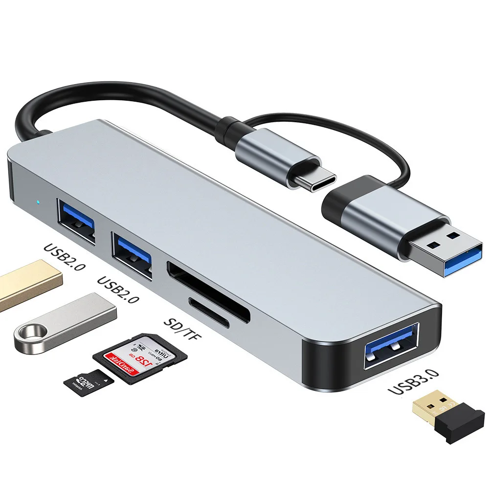 4 5 6 7 8 Ports USB Hub 2.0 3.0 Multifunctional Adapter Aluminum Usb-c Hub Splitter For Laptop Desktop Computer Monitor