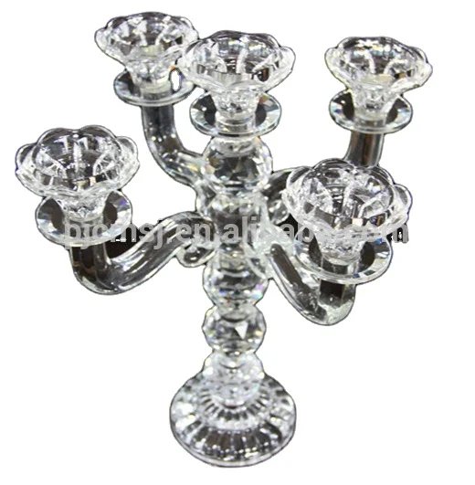 Transparent Antique 3 arms lotus Crystal Candelabra For Religious Activities