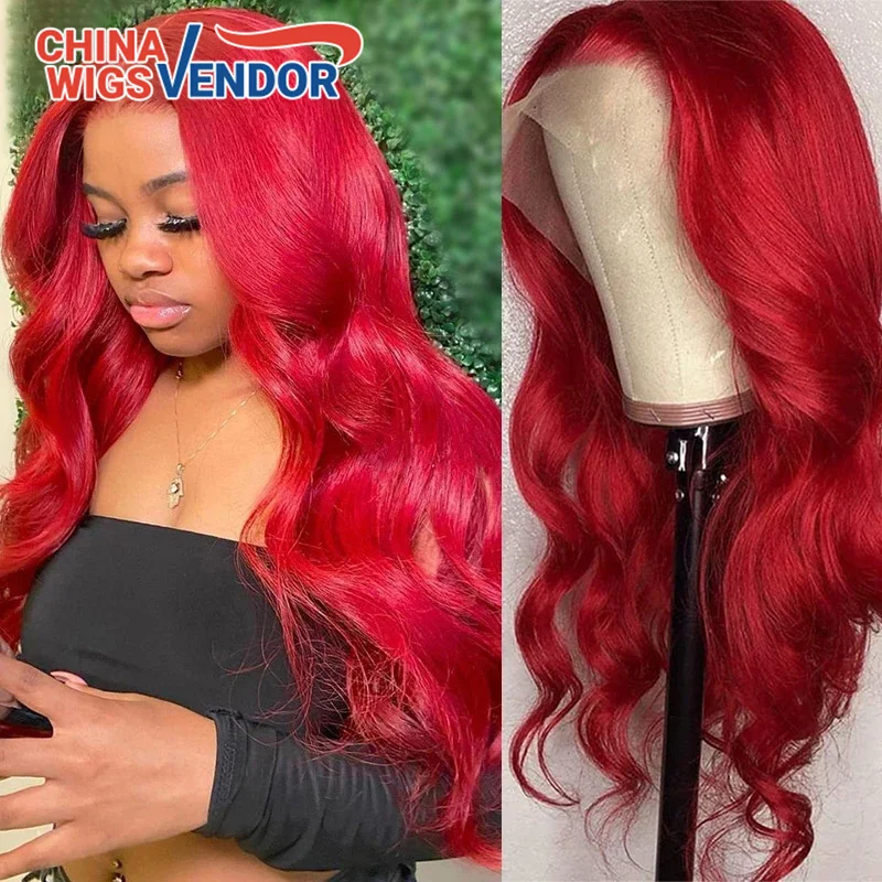 180% Density Body Wave Colored Human Hair Lace Front Wigs HD Transparent Wig 99J Red Burgundy Remy Brazilian Wig For Black Women