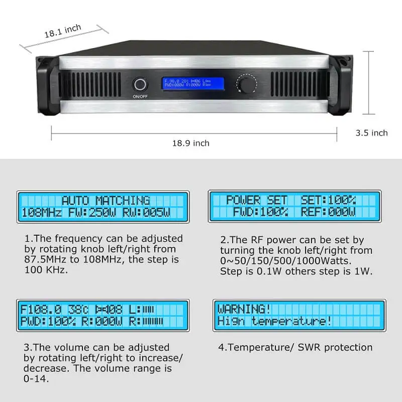1000W 1000 watt wireless Professional Fm Broadcast Radio Transmitter 87.5-108 Mhz 1kw fm transmitter