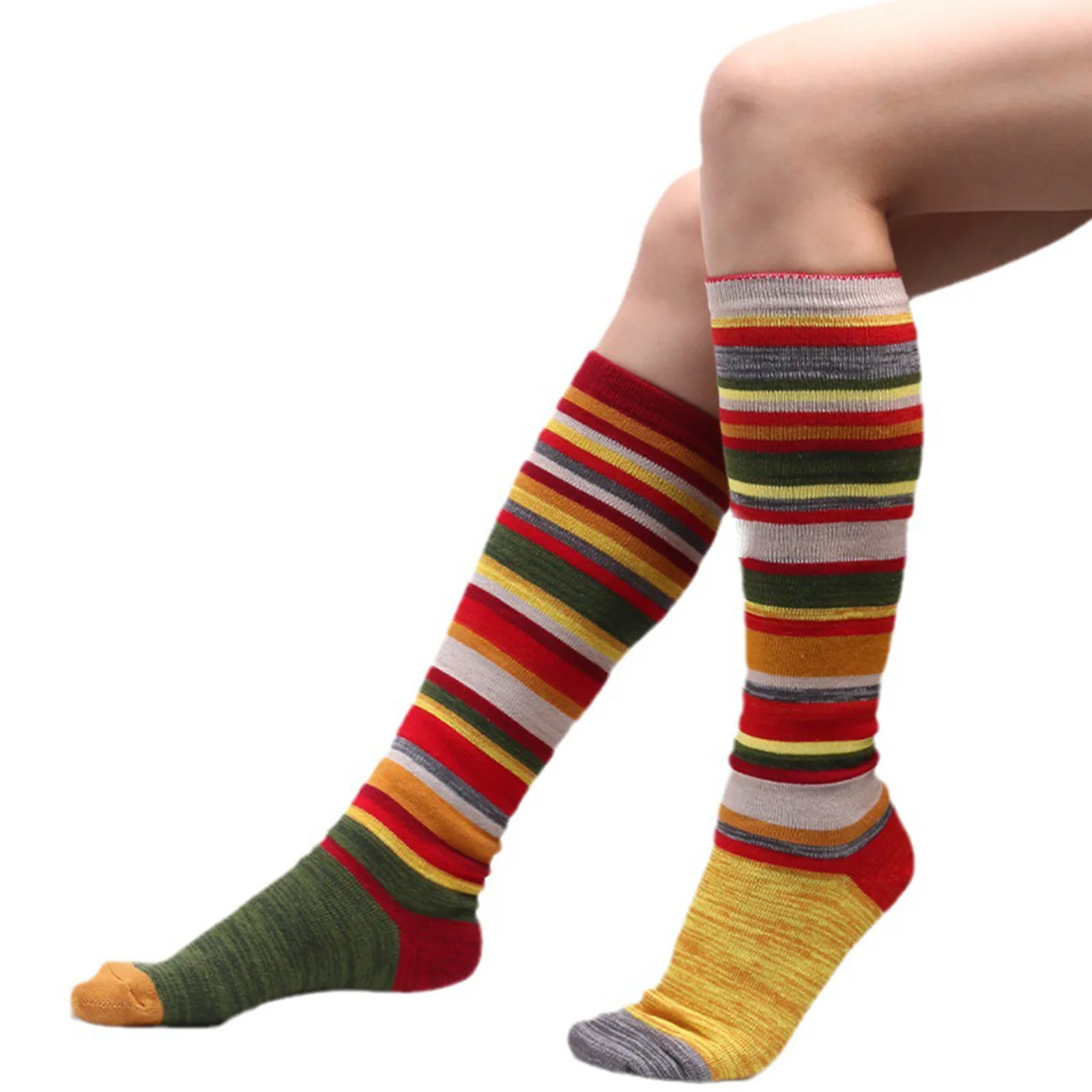 Fashion Colorful Cotton Striped Women Stockings Winter Stylish Knee High Long Woman Socks