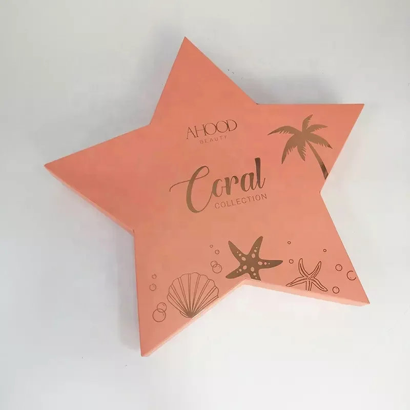 Pink Five-Pointed Star Paper Boxes Logo Gold Foil Irregular Shaped Gift Packaging Box with EVA Custom for Christmas Cosmetics
