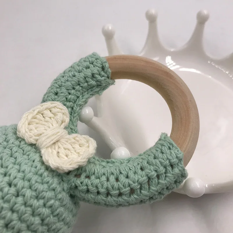 In Stock Bunny Teether Baby Wooden Crochet Rattle