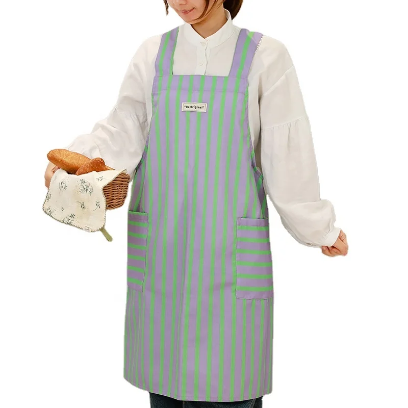 Women Water Oil Stain Resistant Stylish Straight-Back Waist Polyester Waterproof Apron with 2 Big Pockets