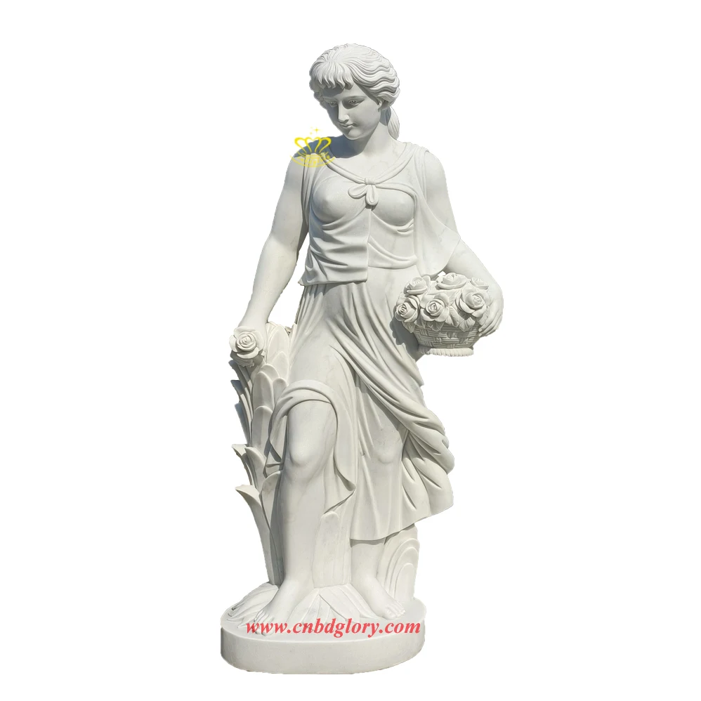 Outdoor garden Street Landscape decoration Design stone art Sculpture Beautiful Marble hold jar lady Statue