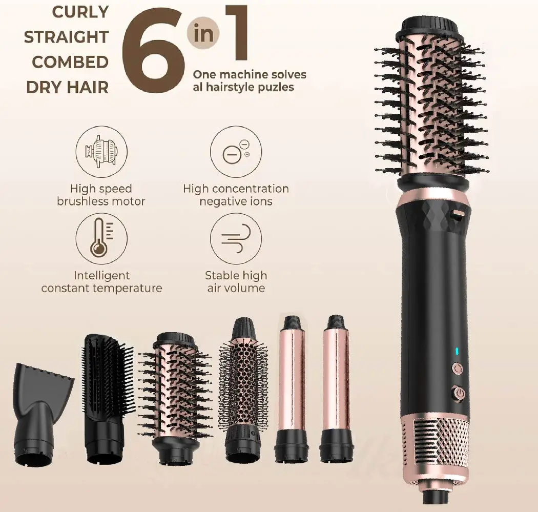 Hot sale Negative Ion High speed BLDC motor hot air brush air wrap Hair Straightener dryer curler smoothing 6 in 1