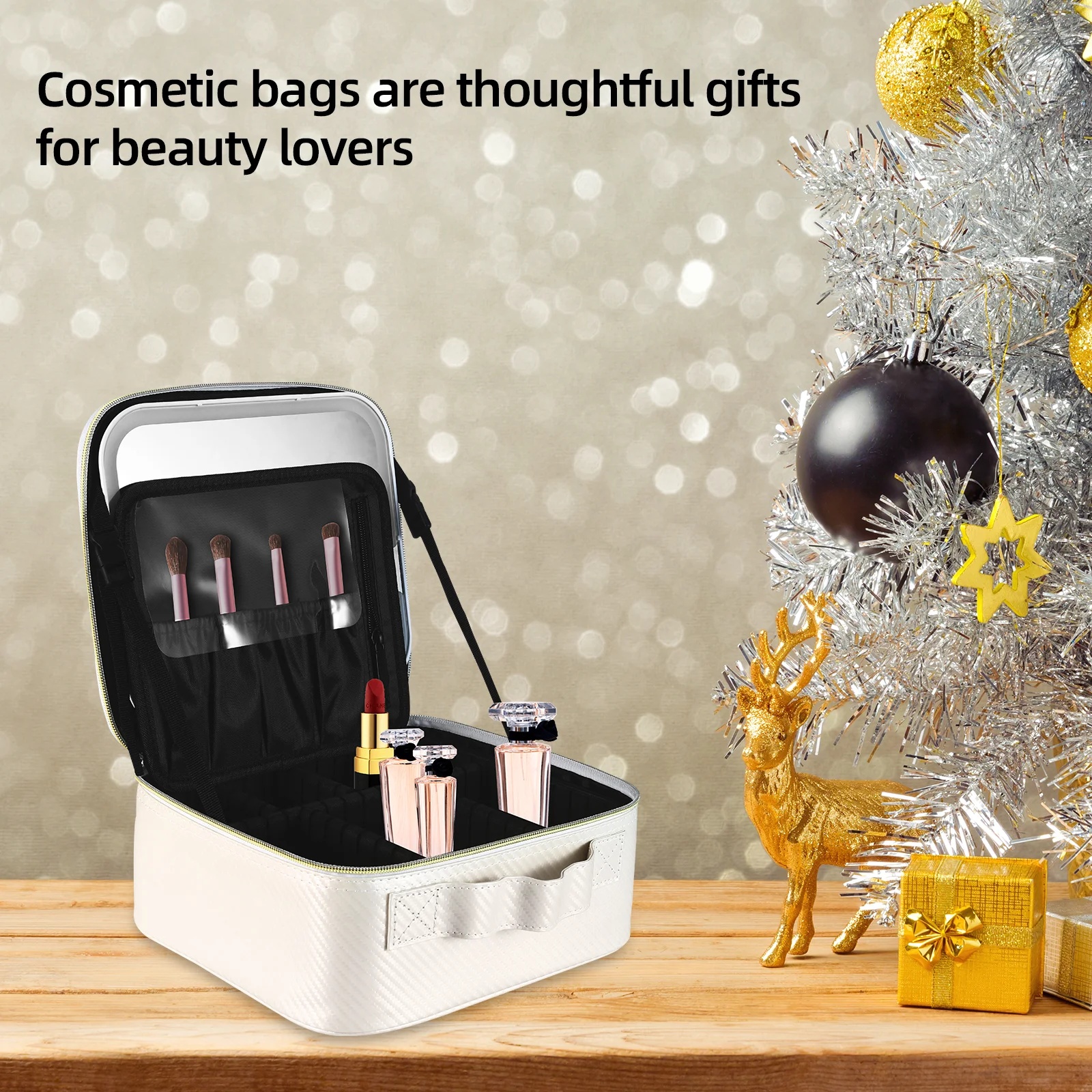 New Style LED Light Mirror Large Capacity  Makeup Storage Box Professional Chargeable USB Travel Portable Cosmetic Bag