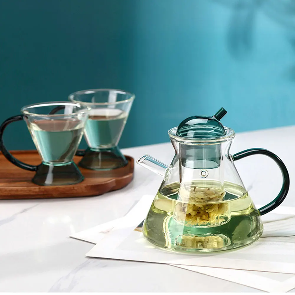 High Borosilicate Teapot Coffee Pot Set Danish Amber Teapot with colorful handle and lid