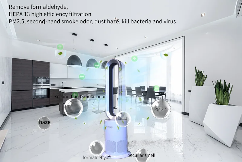 Cool wind fast circulating air purifier with remote control fan bladeless fan HEPA filter