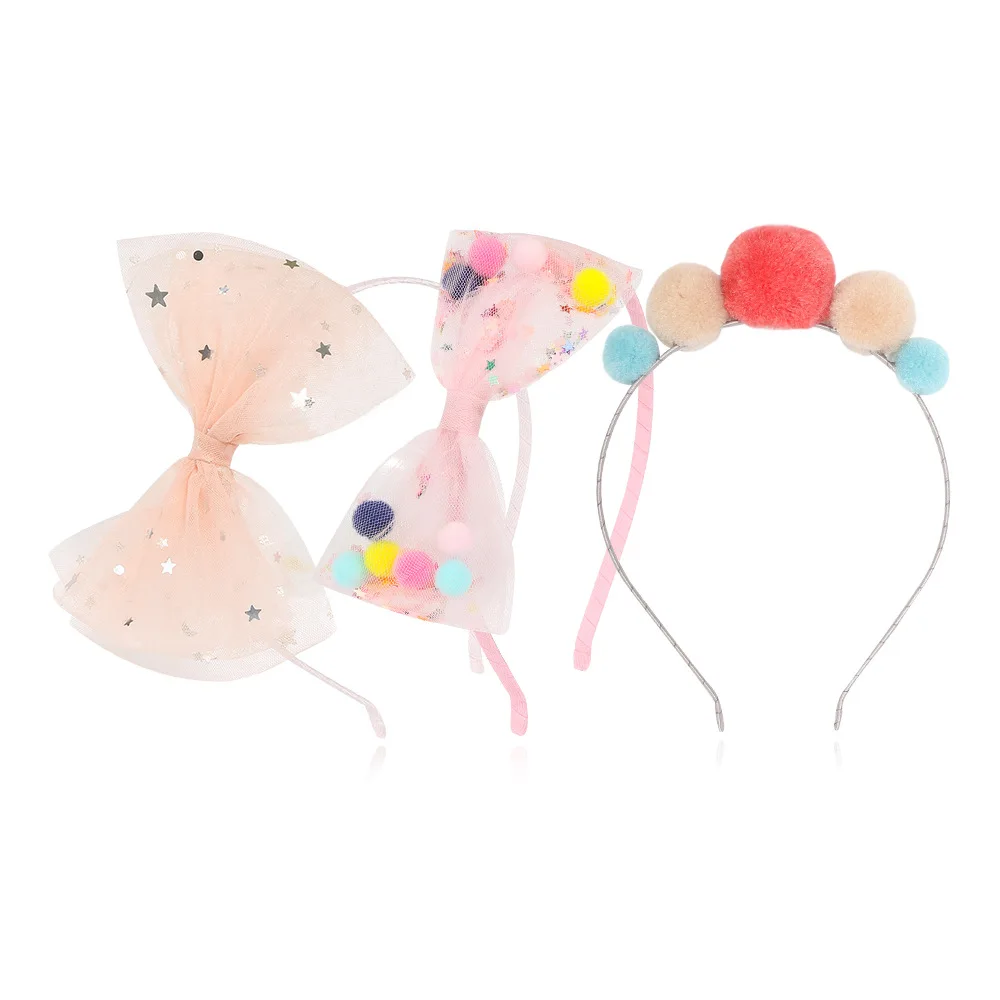 
Fashionable and simple girl colorful plush fluffy ball headband cute pink bow headband hair accessories 