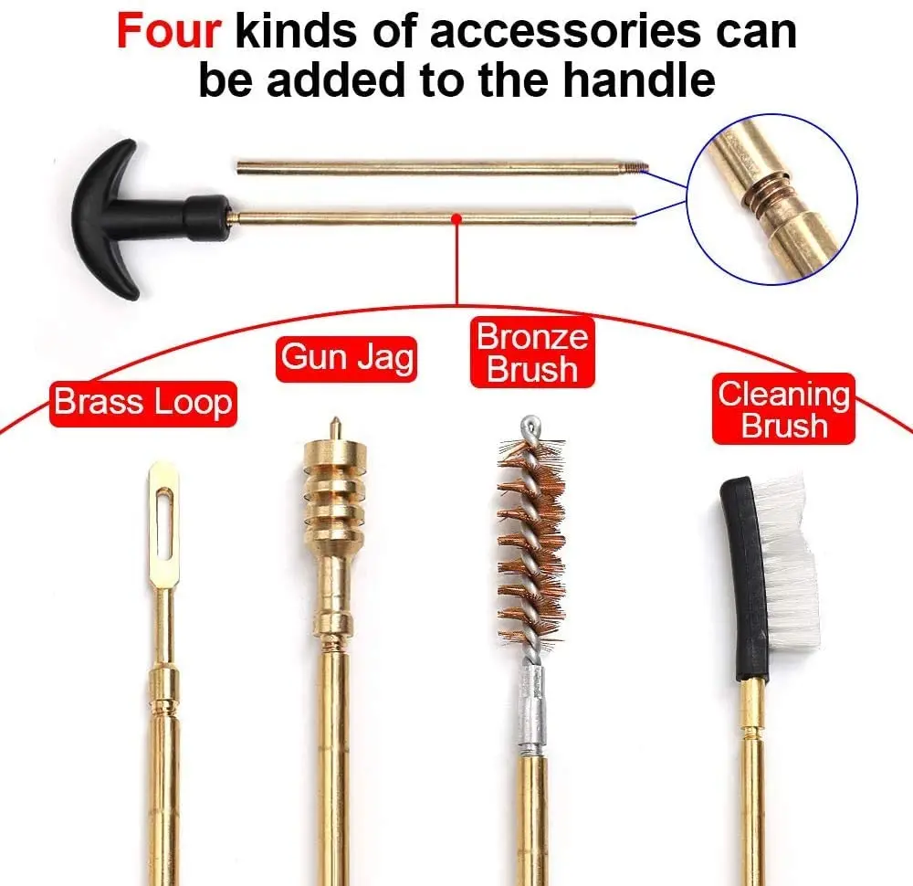 Brass Rod Multiple Brush Universal  .22 .357 380 Gun Cleaning Kit With Cloth Bag