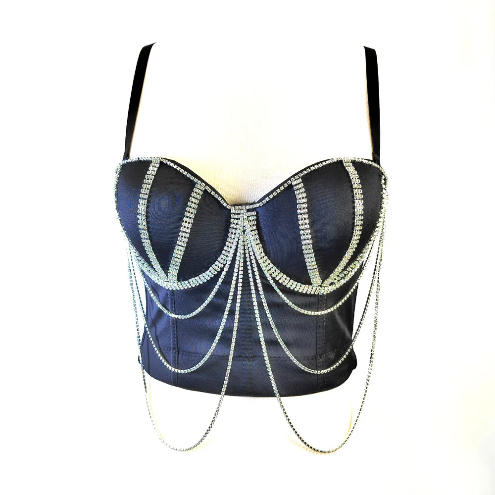 Original Design 2024 Rhinestone Chain Beaded Tube Top And Waist Short Fishbone Corset Outerwear Underwear Corset