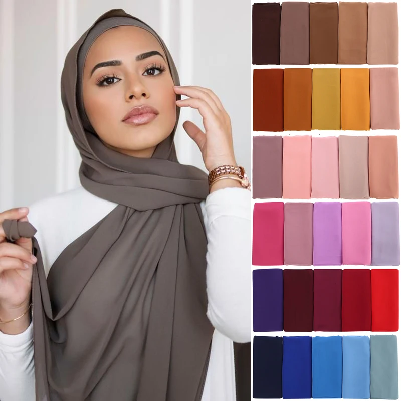 Plain Color Chiffon Scarf  Headband Female Islamic Head Cover Wrap for Women Muslim  Hair Scarves Headscarf Jersey Hijab