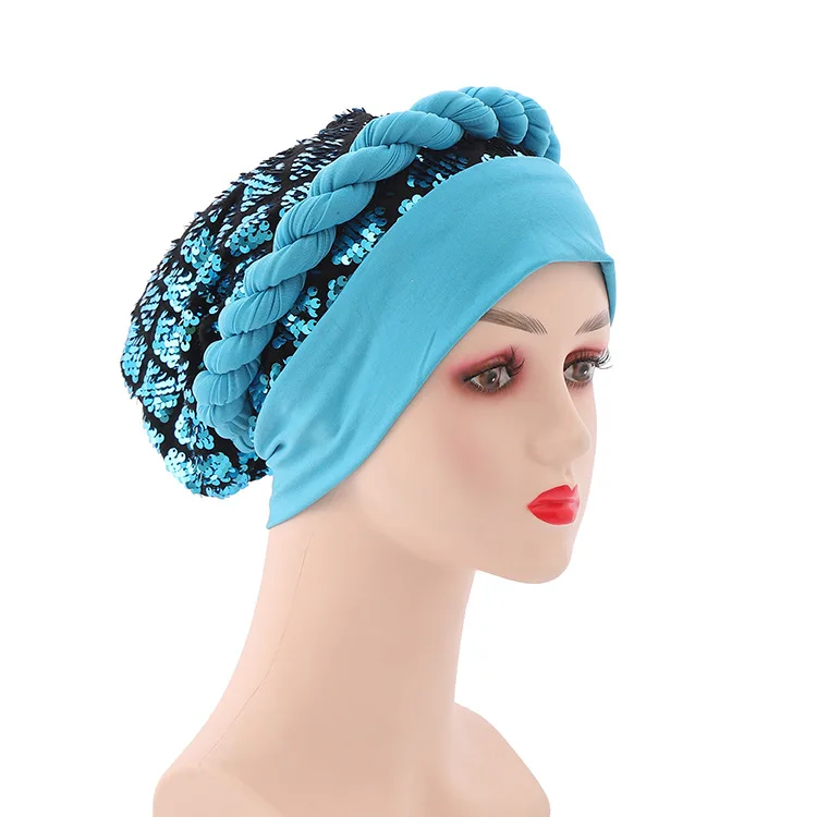 2022 women braid turban boonet hat new boho lady magic sequin glitter turban hat