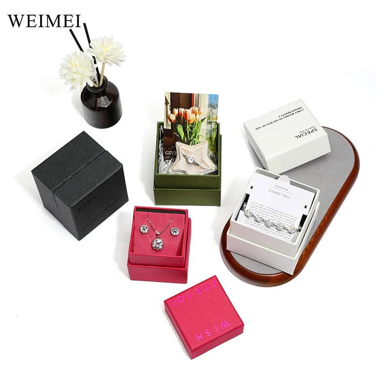 Weimei Oem Custom Logo Paper Jewelry Boxes Base And Lid Cardboard Gift Packaging Box with paper box Silver polishing cloth
