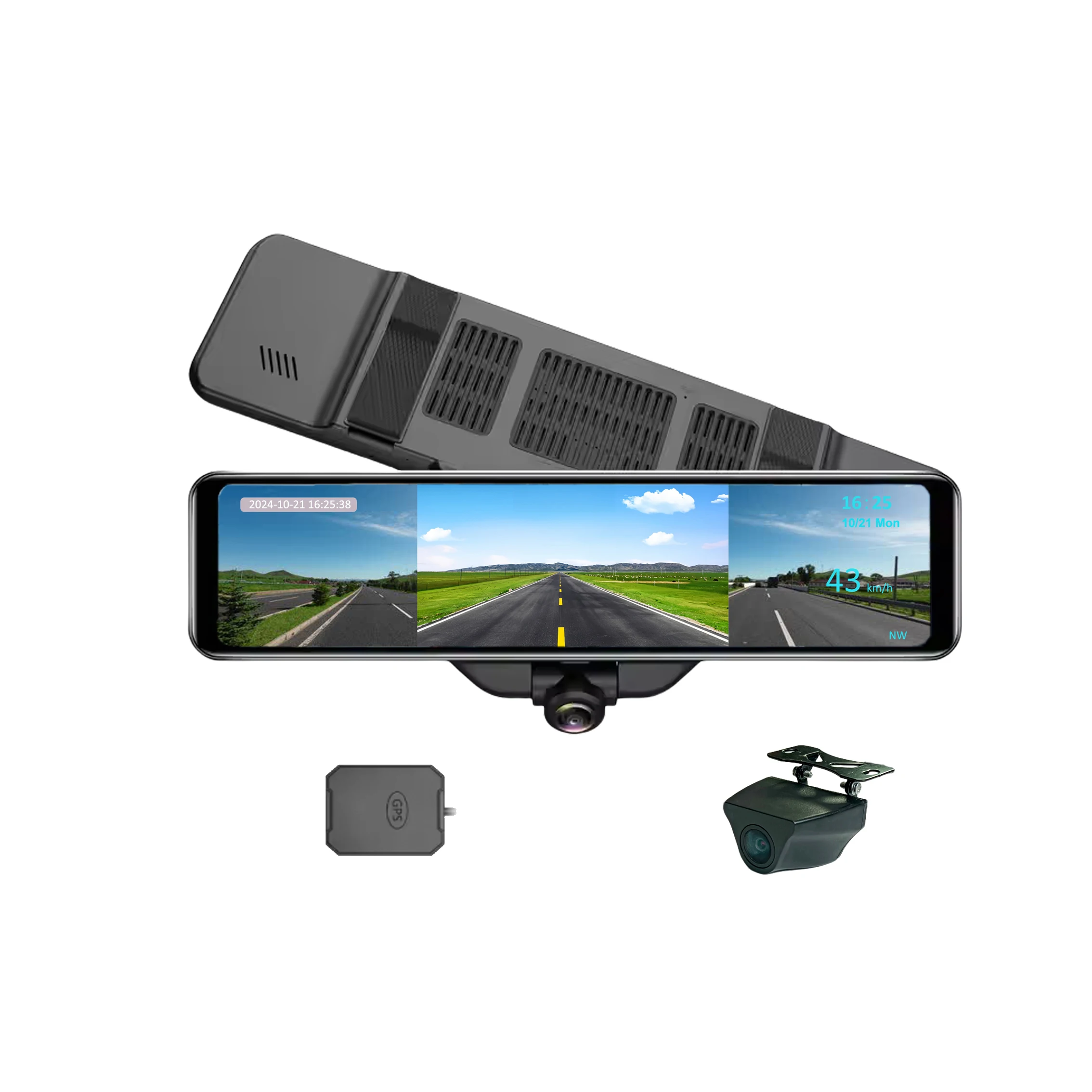 11.8 Inch Full View 360 Degree Panoramic View Front 2K Rear 1080P 2 Channel DVR GPS Car 360 Rearview Mirror