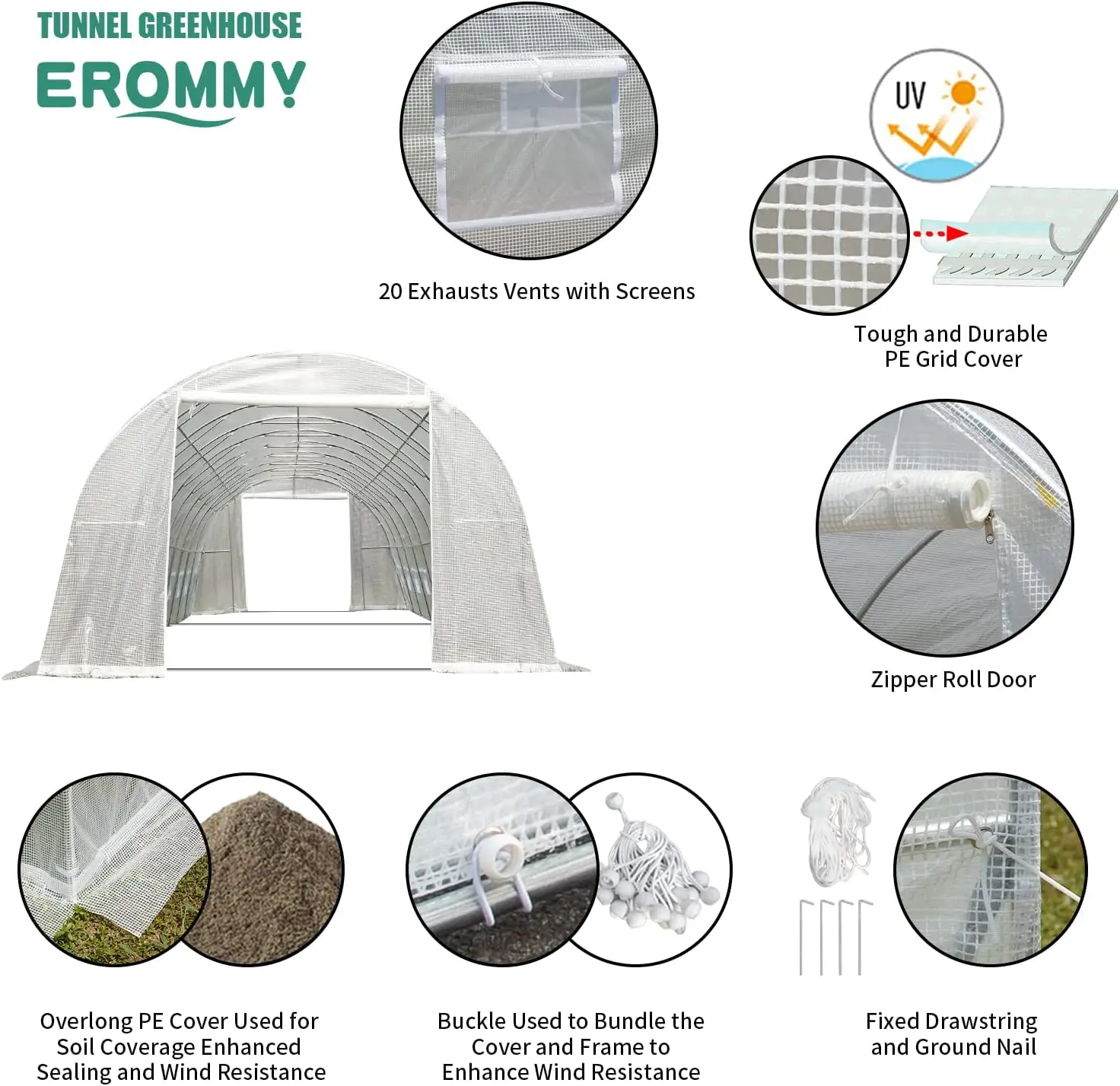 40x12x7.5 Greenhouse, Large Walk-in Greenhouse, Tunnel Garden Plant Hot Green House for Outside Heavy Duty Winter, White