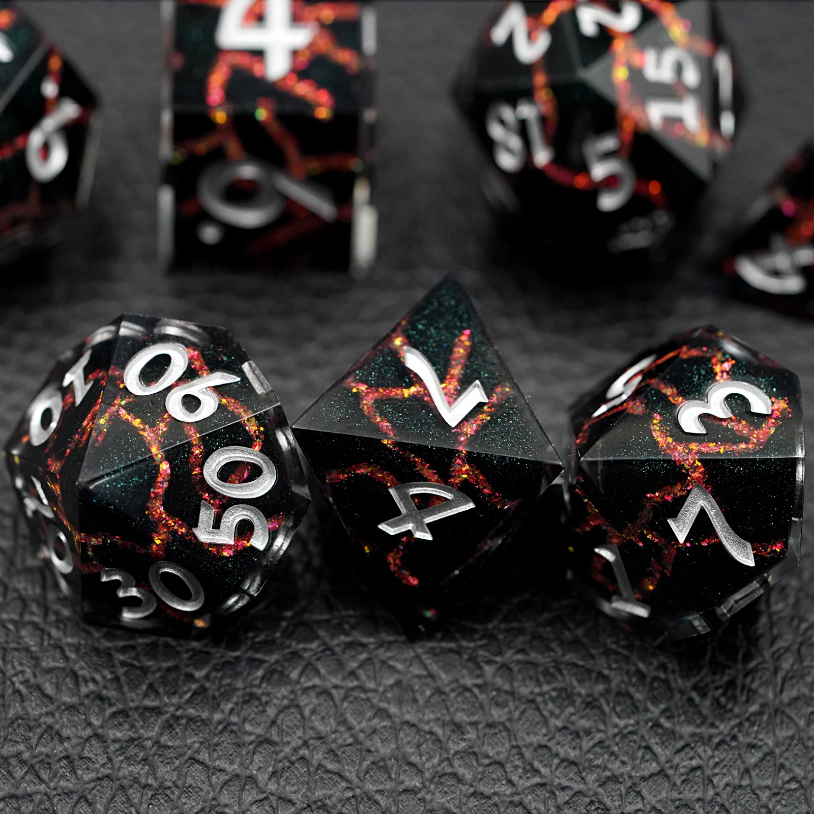 7pcs Bulk Resin sharp Edge Dnd Dice Set crack mica dice