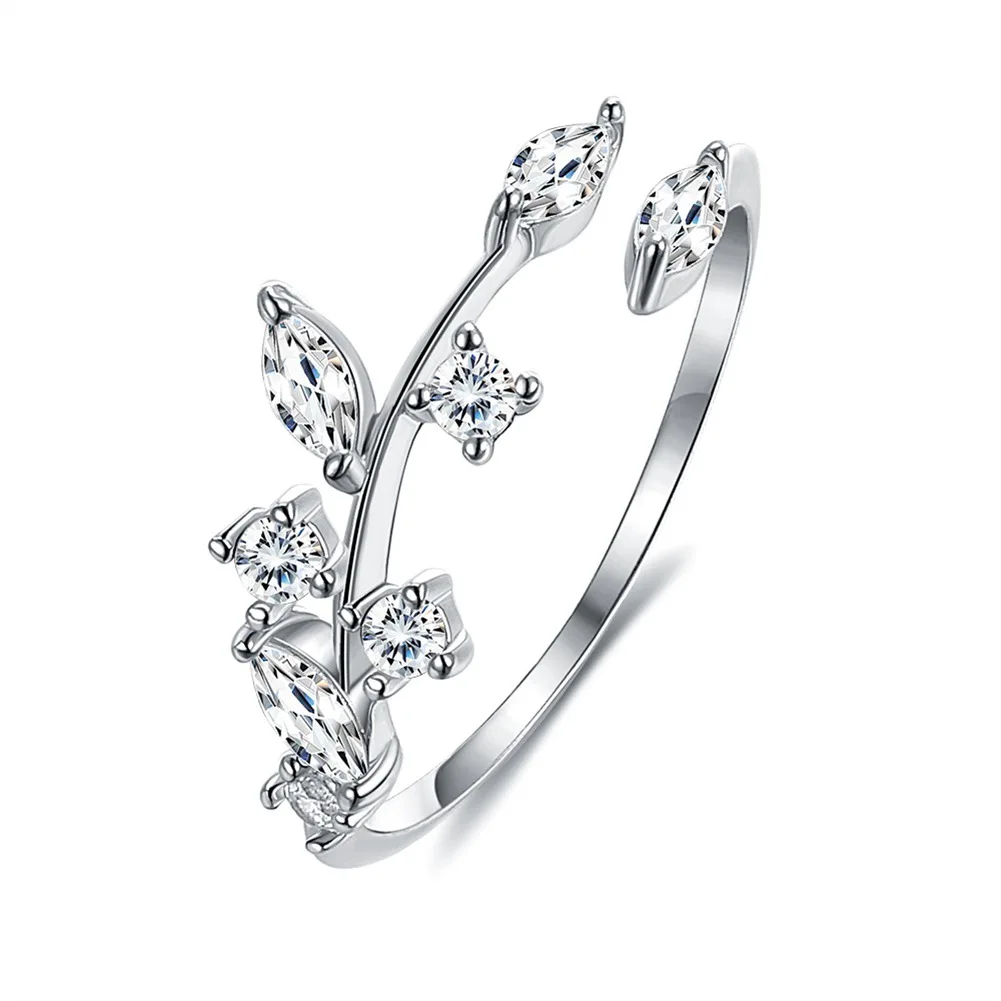 Cubic Zirconia Rings Women Silver 925 Material Tree Leaf Shape Girls Small Ring