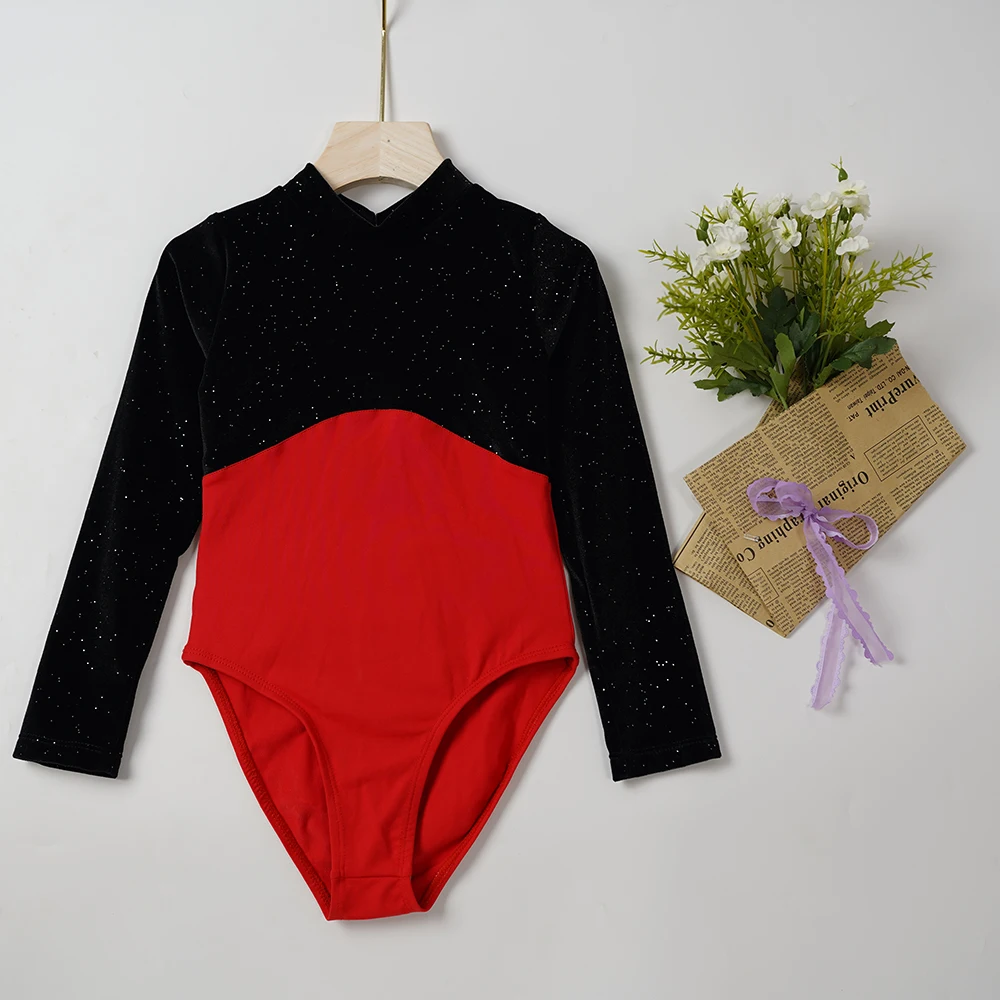 2024 autumn new arrivals hot selling spandex velvet black and red kids girls dance ballet leotards