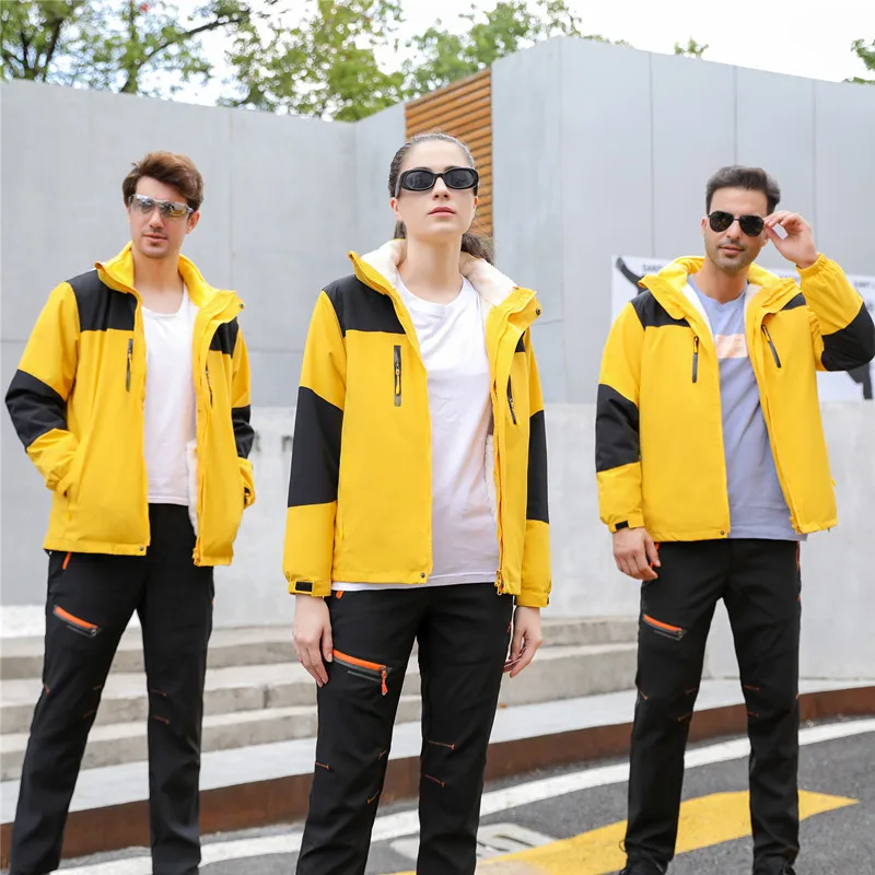 Custom Wholesale Outdoor Patchwork Hooded Men Windbreaker Jacket Waterproof Fleece Coat Winter Warm Thick Jacket