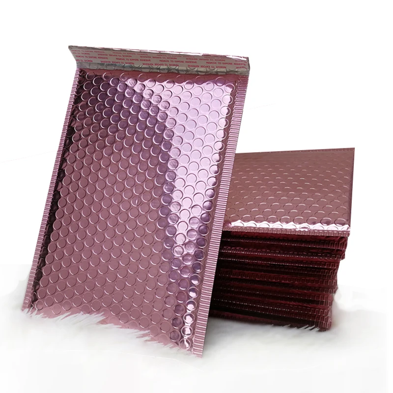 Poly Bubble Mailers Air Padded Envelopes Metallic Bubble Mailer Rose Gold Custom Logo Bubble Mailer Pink Supermarket Bags 50 Pcs