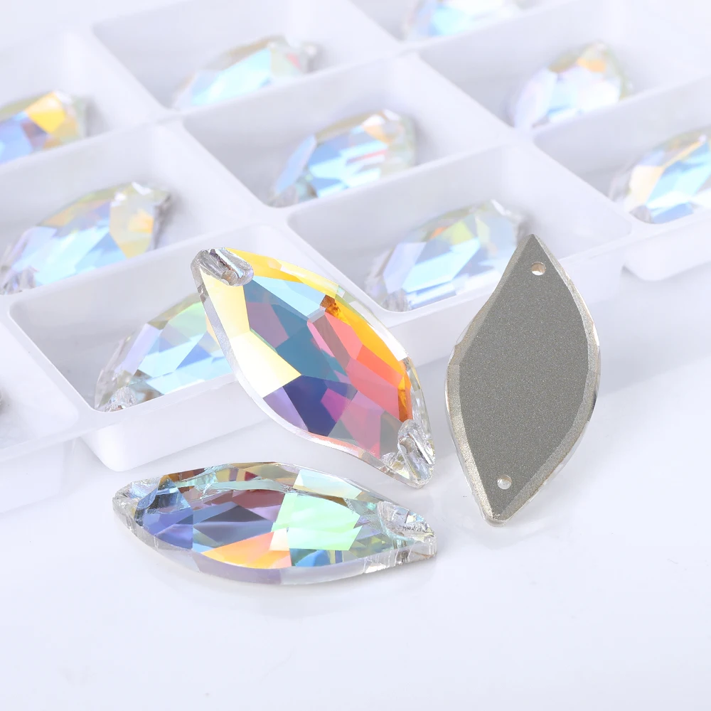 3254 QIYI Innovative Design Top Quality Grade AAAAAA Durable Clear Hard Pure Glass Flat Back Latest Fashion Sew-on Stone