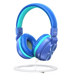 Children Headphones with Microphone 3.5mm Jack Stereo On-Ear Headphones with 1.5M Tangle-Free Cord Wired Kids Headset
