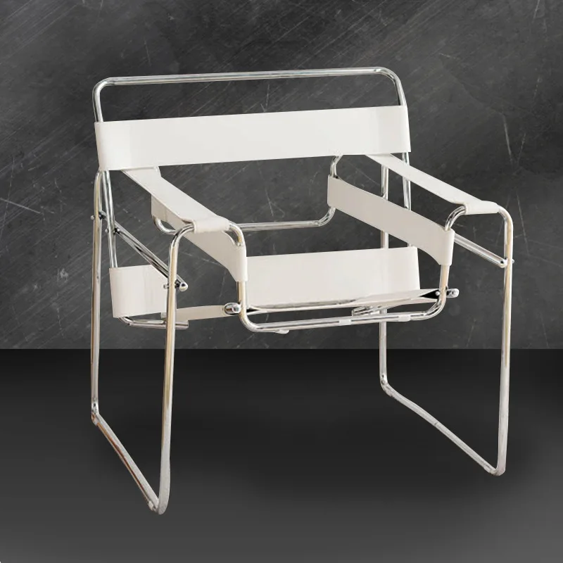 Italian Medieval Vintage Designer Studio Bauhaus Baxton Vasili Wasily Accent Steel Saddle Leather Living Room Lounge Chair