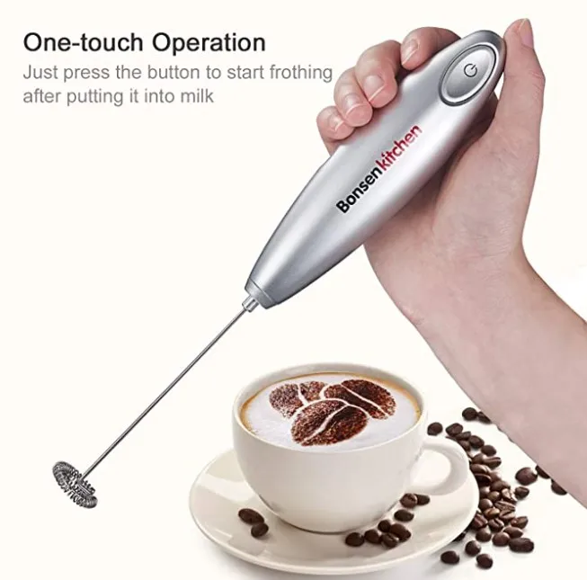 Electric Milk Frother, Automatic Milk Foam Maker for Bulletproof coffee, Matcha, Hot Chocolate Stainless Steel Whisk Battery