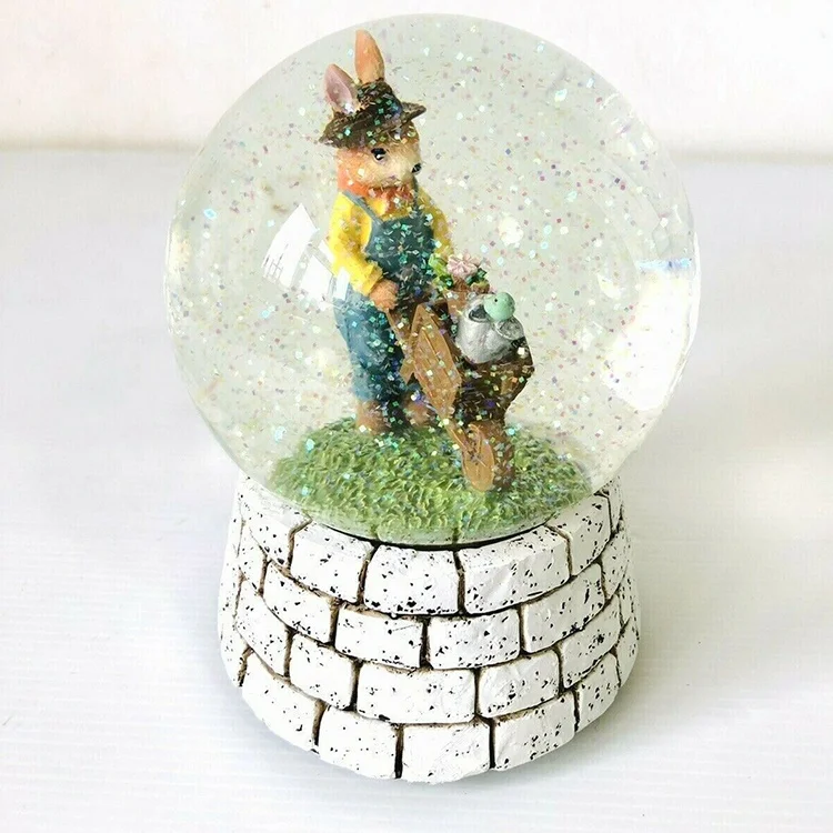 Cute Rabbit Resin Glass Snow Globe Exquisite Handcrafted Snowman and Rabbit Figurine for Home Decor and Souvenir Gifts