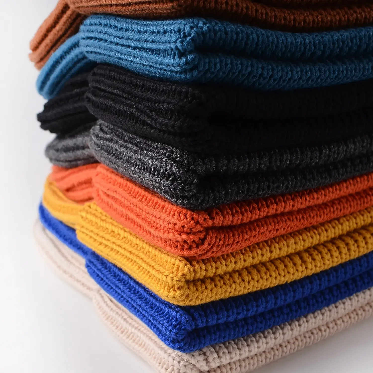 High Quality Winter Plain Dyed Custom Beanie Hat 100% Cotton Warm Knitted Beanies Custom Logo beanie knit hat