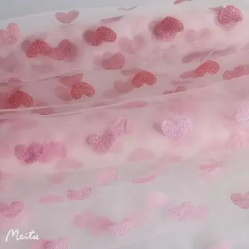 HG0314 2021 Girls Skirt Shiny Nylon 3.5CM Big Love Print Glitter glitter tulle fabric