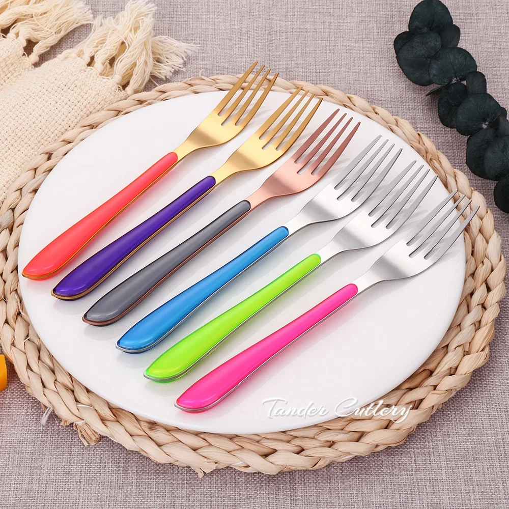Stainless Steel Plastic Cutlery Set  Home Hotel Flatware ABS Handle Silverware Cutlery With Color Handles