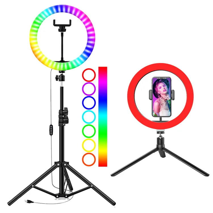 10 inch live broadcast makeup rgb colorful led phone selfie ring light